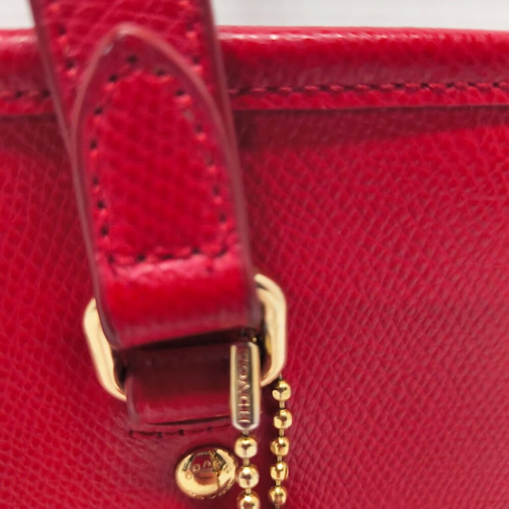 Coach Leather City Tote Bag Red City Zip Carry All Cross Grain Please Read - Picture 4 of 14